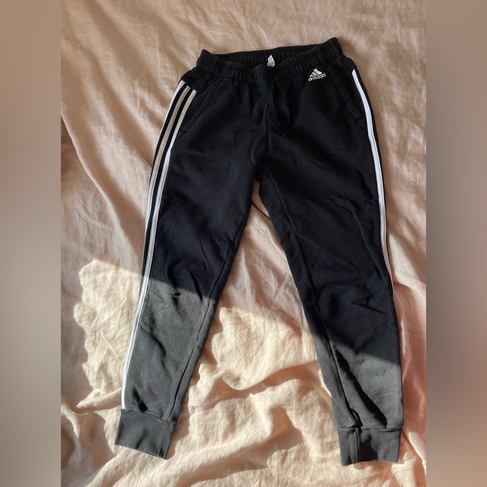 Adidas classic three stripe black and white sweat pants